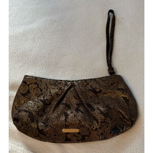 Brahmin Purse Black Gold Brocade Wristlet Clutch Metallic Paisley Evening Bag
